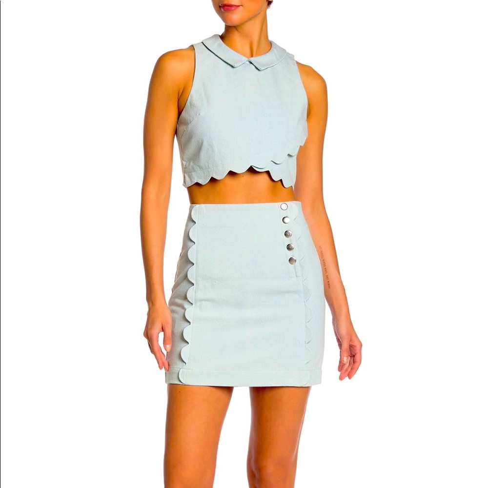 BCBGeneration denim scalloped two piece NWT